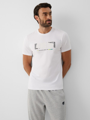 4F T-shirt slim z nadrukiem męski - biały