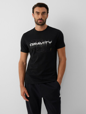 4F T-shirt slim z nadrukiem męski - czarny