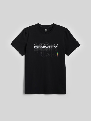 4F T-shirt slim z nadrukiem męski - czarny