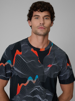 4F T-shirt regular z nadrukiem męski - czarny