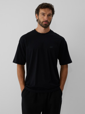 4F T-shirt loose gładki męski - czarny