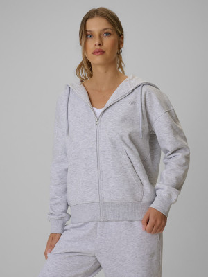 4F Bluza dresowa rozpinana z kapturem damska - szara
