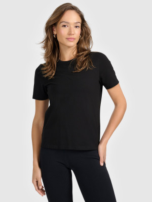 4F T-shirt regular gładki damski - czarny