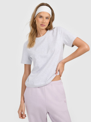 4F T-shirt regular gładki damski - szary