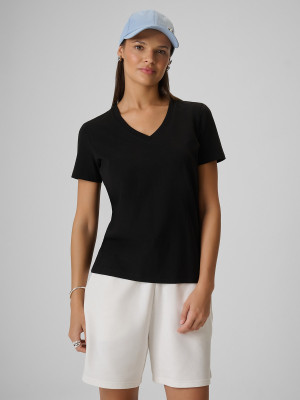 4F T-shirt regular gładki damski - czarny