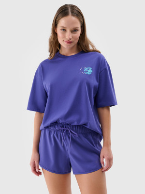 4F T-shirt oversize z nadrukiem damski - fioletowy