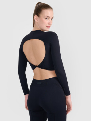 4F Longsleeve treningowy crop-top z wycięciem na plecach damski - czarny