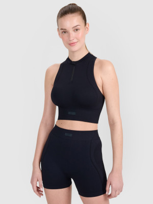 4F Crop-top treningowy slim bezszwowy damski - czarny