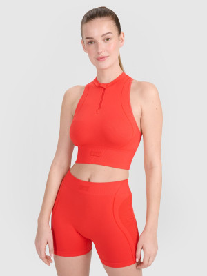 4F Crop-top treningowy slim bezszwowy damski - czerwony