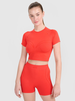 4F Crop-top treningowy slim bezszwowy damski - czerwony