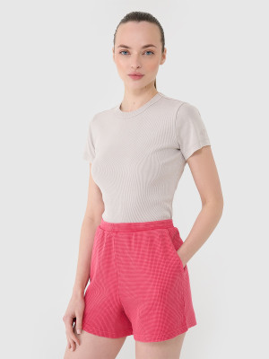 4F Spodenki casual z dzianiny waflowej damskie - różowe