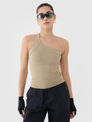 4F Crop-top slim z asymetrycznym ramiączkiem damski - beżowy