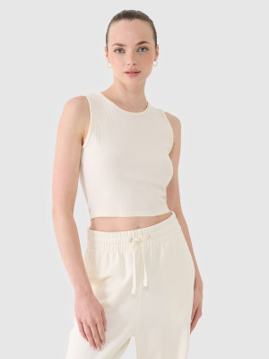 4F Crop top dzianinowy damski - biały