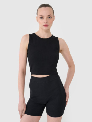 4F Crop top dzianinowy damski - czarny