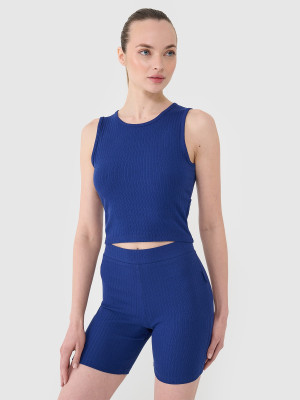 4F Crop top dzianinowy damski - granatowy