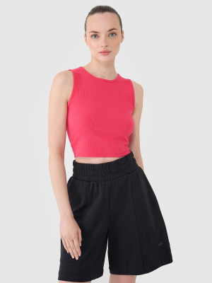 4F Crop top dzianinowy damski - różowy