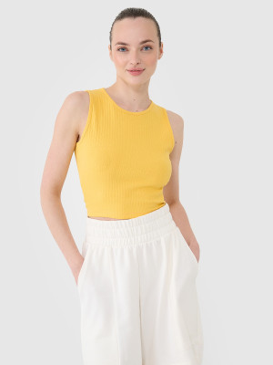 4F Crop top dzianinowy damski - żółty