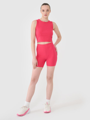 4F Legginsy krótkie dzianinowe damskie - różowe