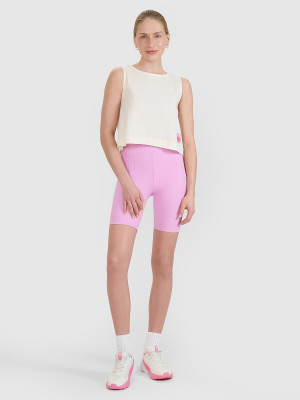 4F Legginsy krótkie dzianinowe damskie - różowe