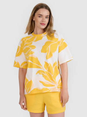 4F T-shirt oversize z nadrukiem damski - żółta