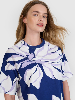 4F T-shirt oversize z nadrukiem damski - granatowa