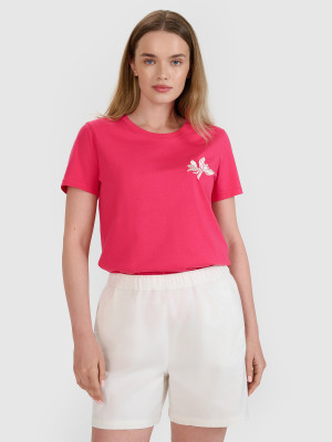 4F T-shirt regular z nadrukiem damski - różowy
