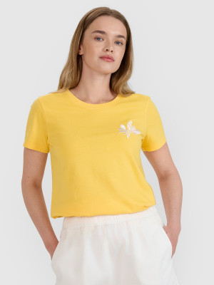 4F T-shirt regular z nadrukiem damski - żółty