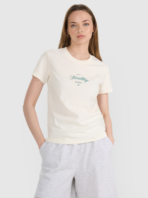 4F T-shirt regular z nadrukiem damski - biały