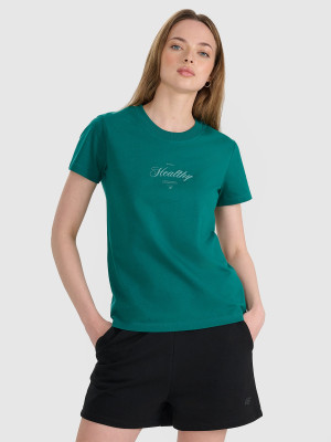 4F T-shirt regular z nadrukiem damski - turkusowy