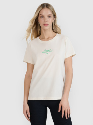 4F T-shirt regular z nadrukiem damski - biały