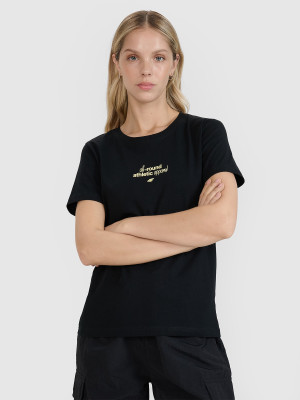 4F T-shirt regular z nadrukiem damski - czarny