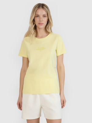 4F T-shirt regular z nadrukiem damski - żółty