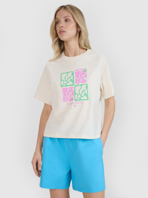 4F T-shirt oversize z nadrukiem damski - biały