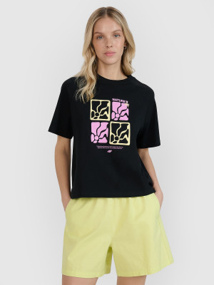 4F T-shirt oversize z nadrukiem damski - czarny