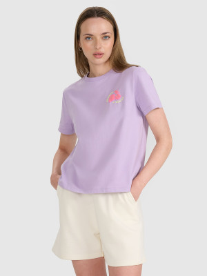4F T-shirt oversize z nadrukiem damski - fioletowy