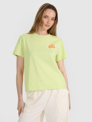 4F T-shirt oversize z nadrukiem damski - żółty