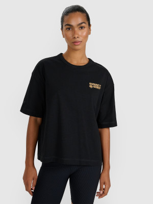 4F T-shirt oversize z nadrukiem damski - czarny
