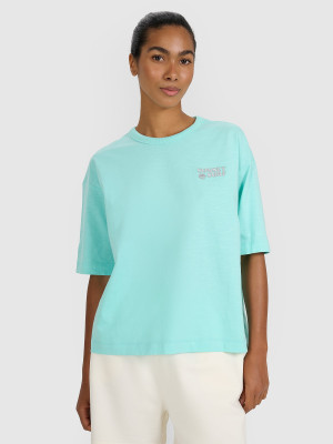 4F T-shirt oversize z nadrukiem damski - turkusowy
