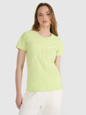4F T-shirt regular z nadrukiem damski - żółty