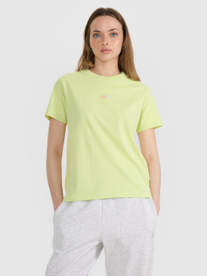4F T-shirt oversize z nadrukiem damski - żółty