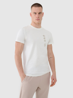 4F T-shirt regular z nadrukiem męski - beżowy