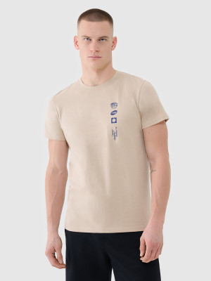 4F T-shirt regular z nadrukiem męski - beżowy