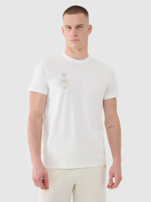 4F T-shirt regular z nadrukiem męski - beżowy