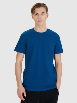 4F T-shirt regular ze strukturalnej dzianiny męski - turkusowy
