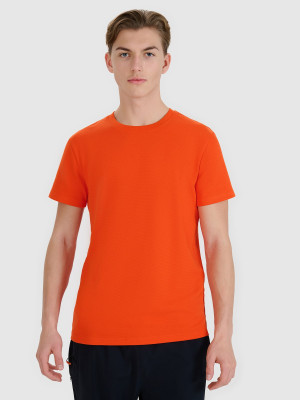 4F T-shirt regular ze strukturalnej dzianiny męski - pomarańczowy