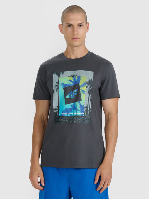 4F T-shirt regular z nadrukiem męski - szary