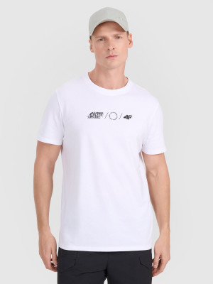 4F T-shirt regular z nadrukiem męski - biały