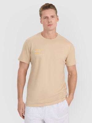 4F T-shirt regular z nadrukiem męski - brązowy