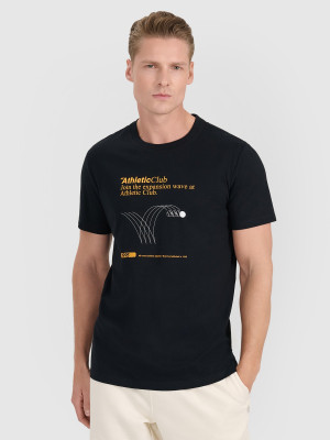 4F T-shirt regular z nadrukiem męski - czarny