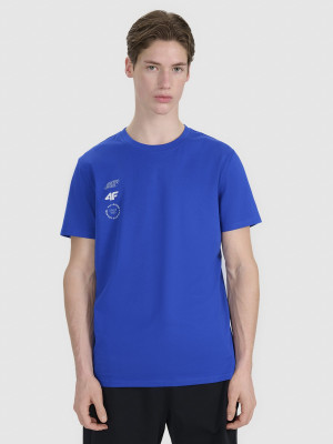 4F T-shirt regular z nadrukiem męski - niebieski